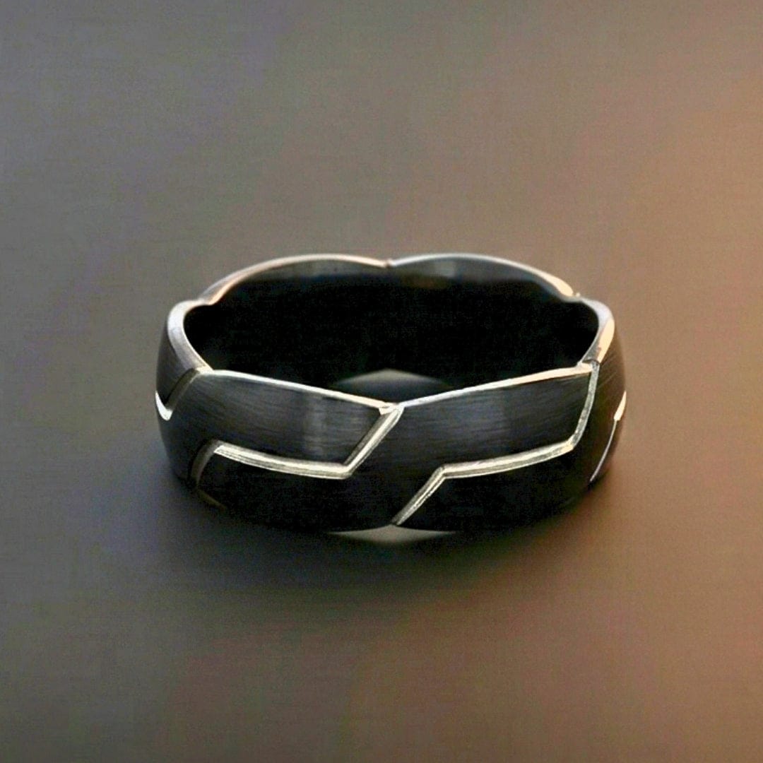 VOLT EDGE RING - Pure Stainless Steel Men’s Black-Plated Ring (Size : 17-22-27) - THE MEN THING