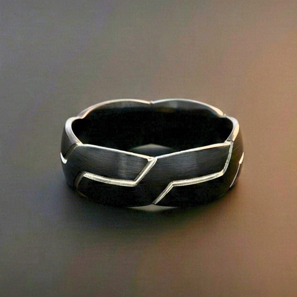 VOLT EDGE RING - Pure Stainless Steel Men’s Black-Plated Ring (Size : 17-22-27)