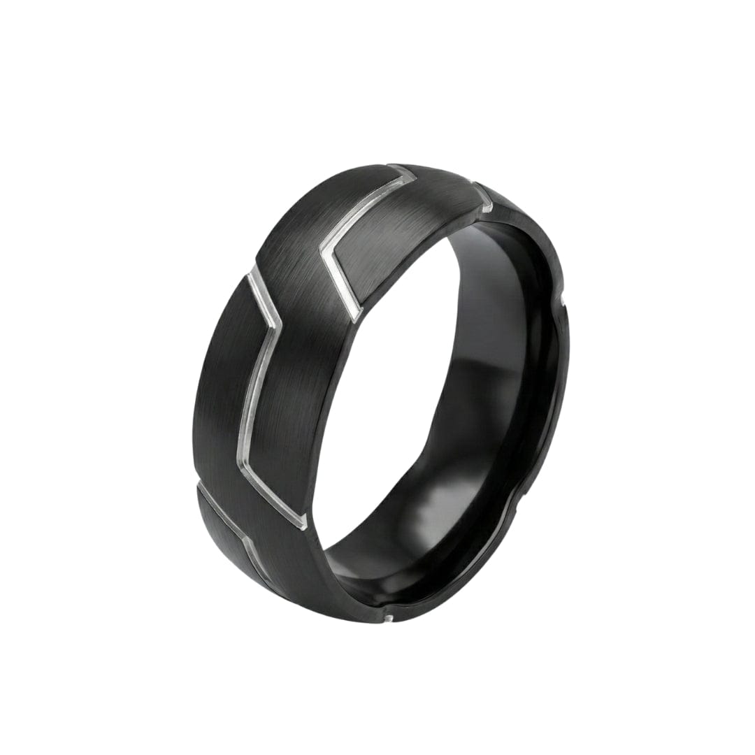 VOLT EDGE RING - Pure Stainless Steel Men’s Black-Plated Ring (Size : 17-22-27) - THE MEN THING