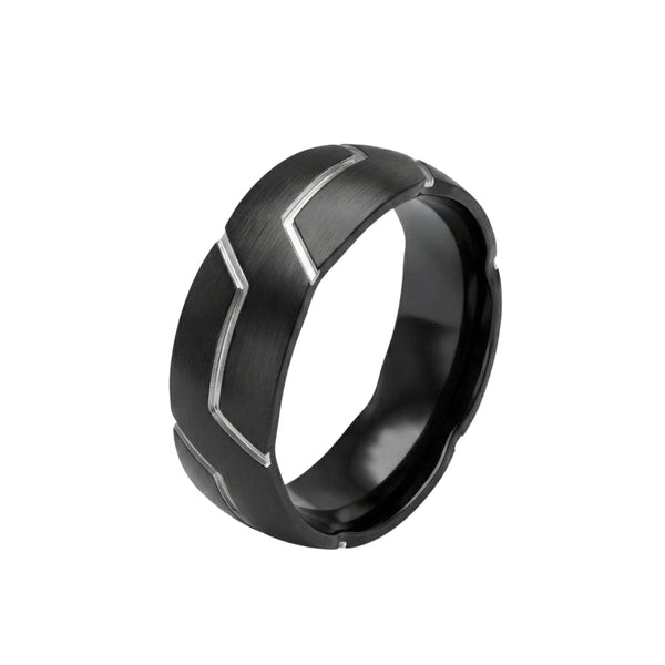 VOLT EDGE RING - Pure Stainless Steel Men’s Black-Plated Ring (Size : 17-22-27)
