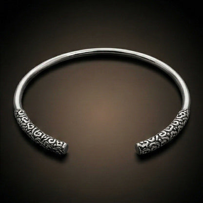 VORTEX ENGRAVED - Pure Stainless Steel Open Bangle Bracelet (Adjustable) for Men & Boys — Steel Bracelets for Men | THE MEN THING