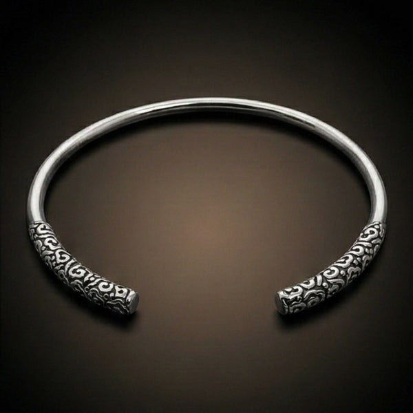 VORTEX ENGRAVED - Pure Stainless Steel Open Bangle Bracelet (Adjustable) for Men & Boys
