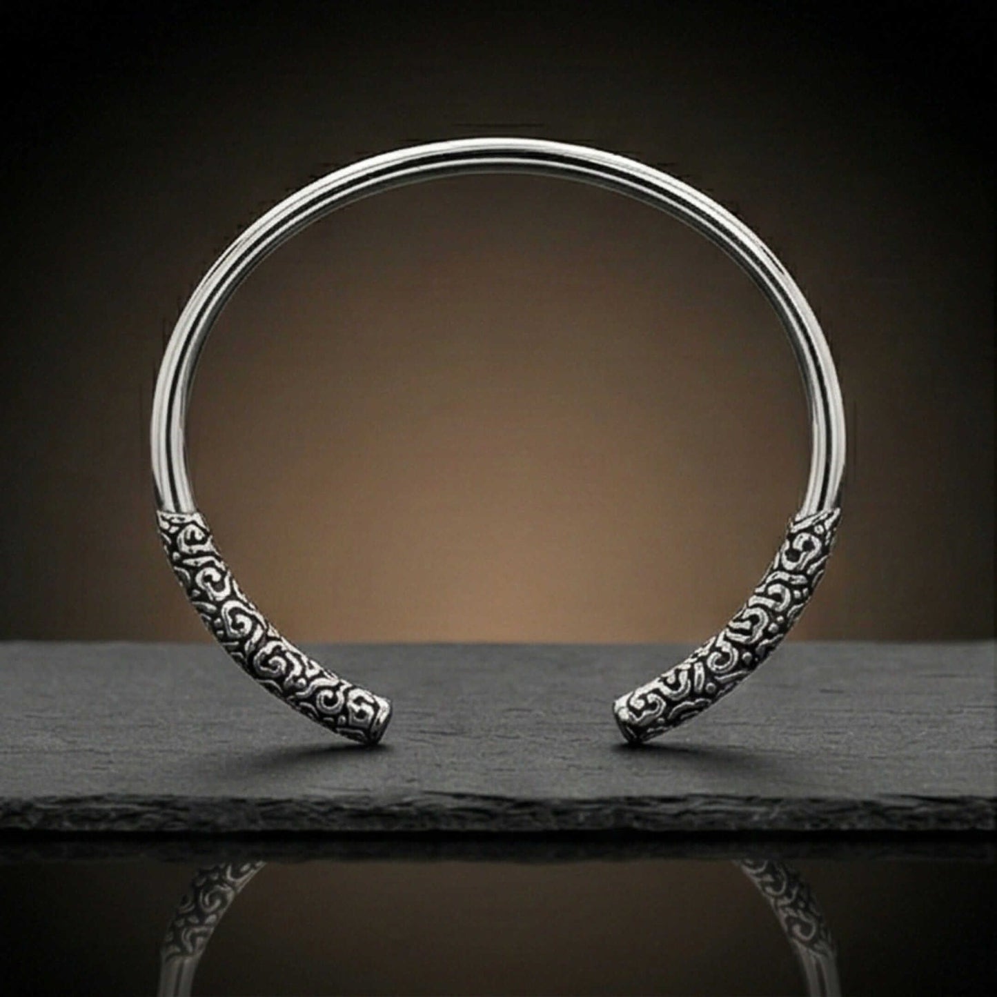 VORTEX ENGRAVED - Pure Stainless Steel Open Bangle Bracelet (Adjustable) for Men & Boys — Steel Bracelets for Men | THE MEN THING