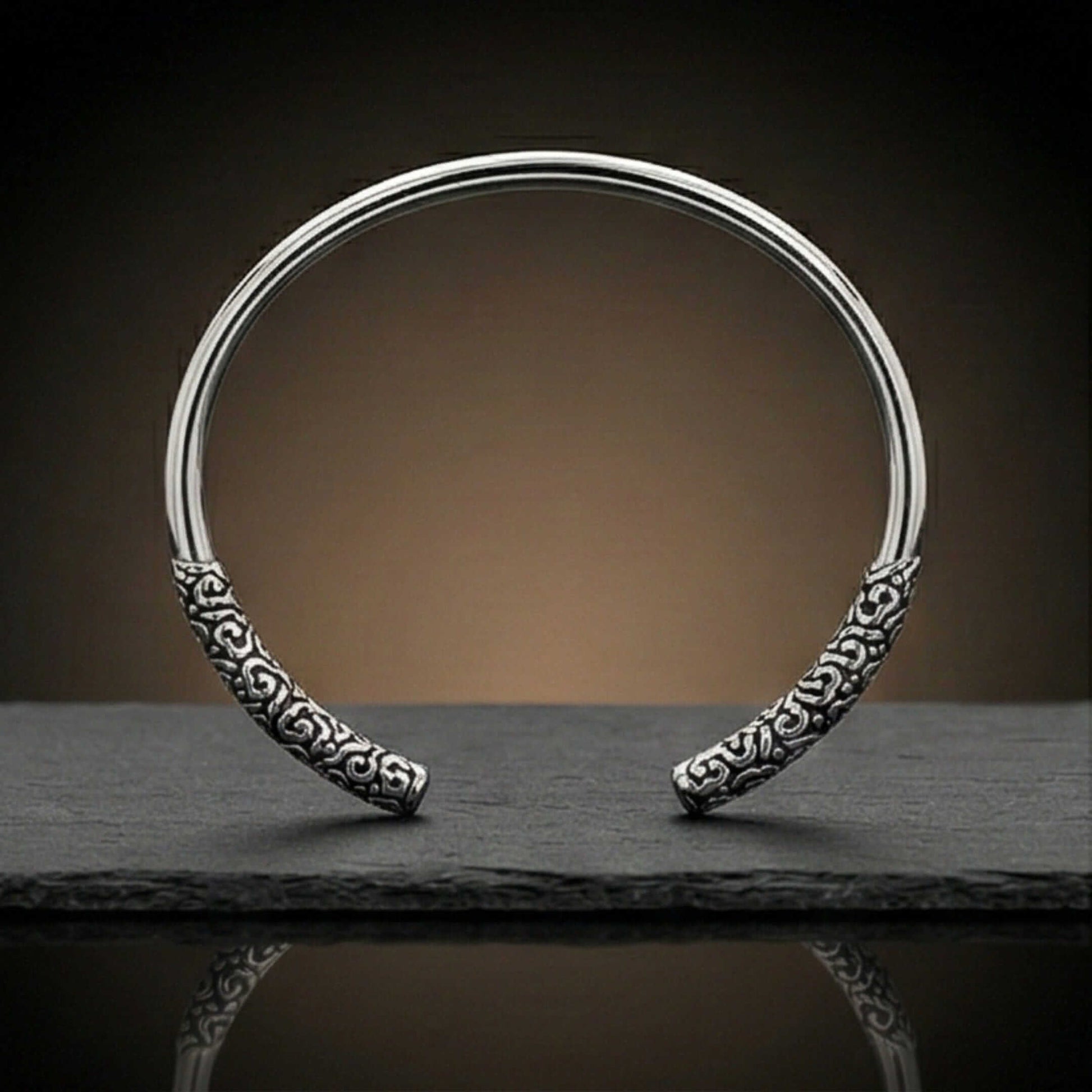 VORTEX ENGRAVED - Pure Stainless Steel Open Bangle Bracelet (Adjustable) for Men & Boys — Steel Bracelets for Men | THE MEN THING