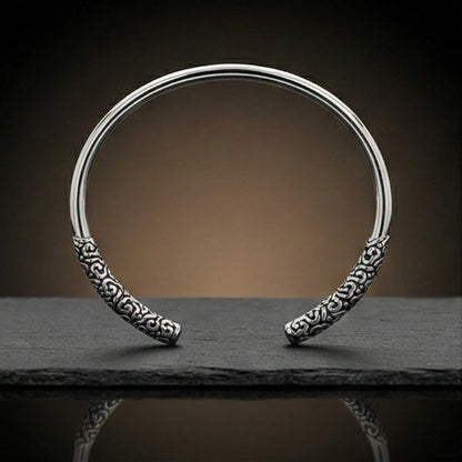 VORTEX ENGRAVED - Pure Stainless Steel Open Bangle Bracelet (Adjustable) for Men & Boys — Steel Bracelets for Men | THE MEN THING