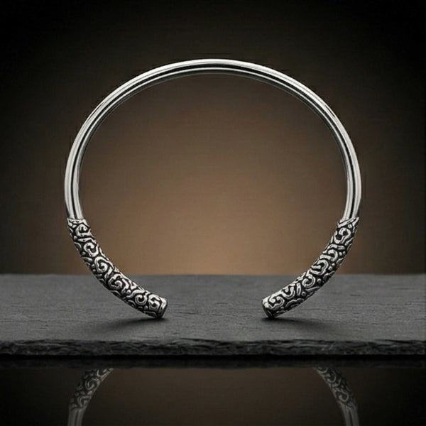 VORTEX ENGRAVED - Pure Stainless Steel Open Bangle Bracelet (Adjustable) for Men & Boys
