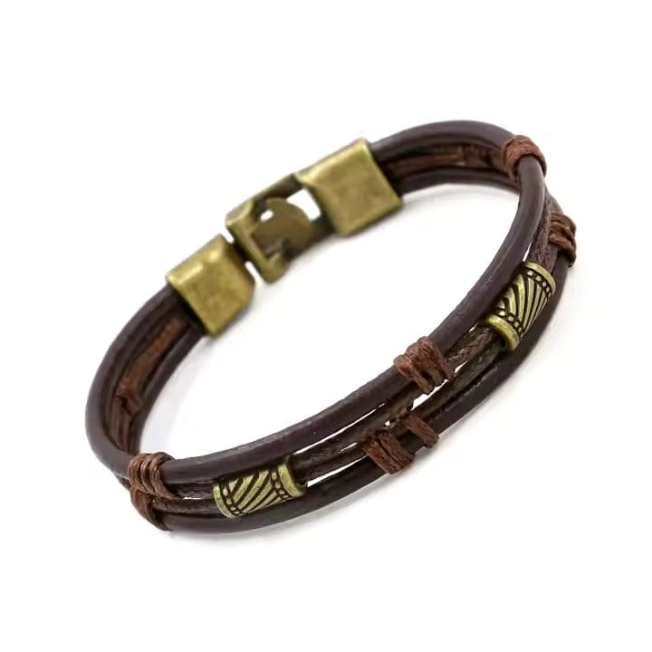 WANDERER’S CUFF - Vintage Brown Genuine Braided Leather Bracelet Set for Men & Boys (8 inch) - THE MEN THING