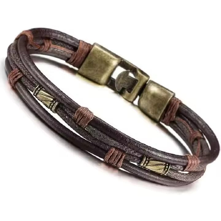 WANDERER’S CUFF - Vintage Brown Genuine Braided Leather Bracelet Set for Men & Boys (8 inch) - THE MEN THING