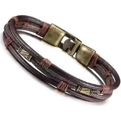WANDERER’S CUFF - Vintage Brown Genuine Braided Leather Bracelet Set for Men & Boys (8 inch) - THE MEN THING