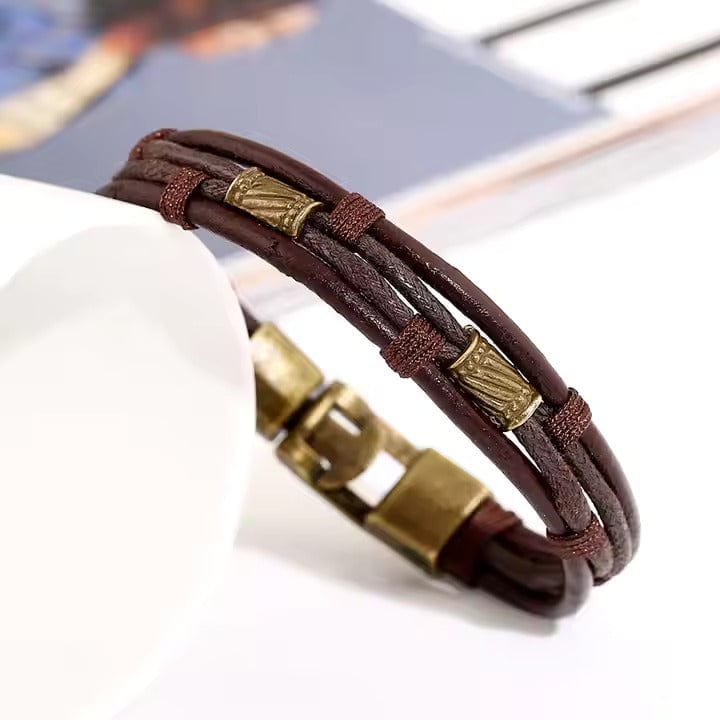 WANDERER’S CUFF - Vintage Brown Genuine Braided Leather Bracelet Set for Men & Boys (8 inch) - THE MEN THING