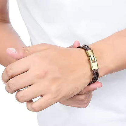 WANDERER’S CUFF - Vintage Brown Genuine Braided Leather Bracelet Set for Men & Boys (8 inch) - THE MEN THING