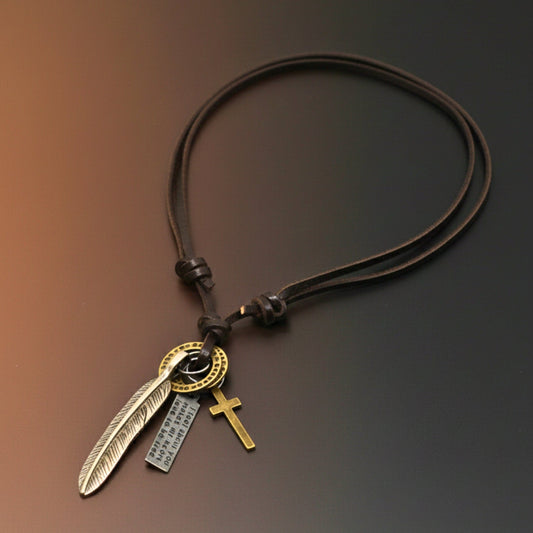 WANDERER’S FAITH - SILVER – 2.3-Inch Pure Stainless Steel Pendant with Adjustable Leather Rope for Men & Boys - THE MEN THING