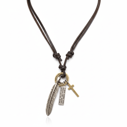 WANDERER’S FAITH - SILVER – 2.3-Inch Pure Stainless Steel Pendant with Adjustable Leather Rope for Men & Boys - THE MEN THING