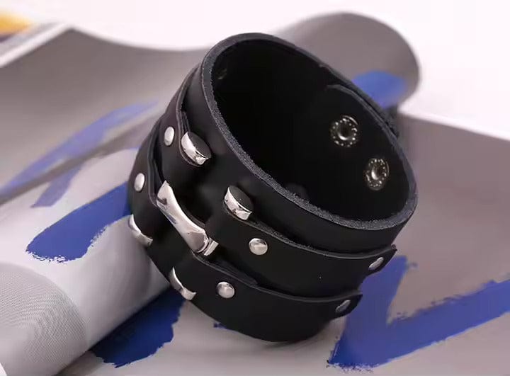WARFORGE BLACK BAND - Genuine Braided Leather Bracelet Set for Men & Boys (8 inch) - THE MEN THING