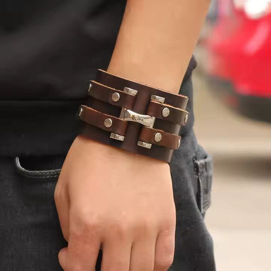 WARFORGE BROWN BAND - Genuine Braided Leather Bracelet Set for Men & Boys (8 inch) - THE MEN THING
