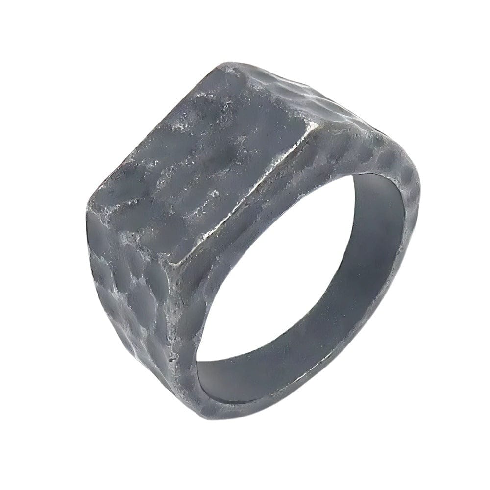 WARLORD BLACK HAMMERED RING - Black Titanium Steel Ring - Pure Titanium Steel Ring for Men Size - 21 — Rings for Men | THE MEN THING