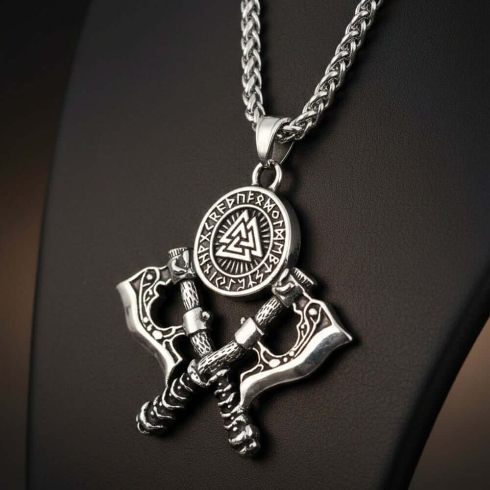 WARRIOR CROSSED AXE - 17mm Pure Titanium Steel Pendant with 28inch Twisted 4mm Chain for Men & Boys — SS Pendant/ Necklace for Men | THE MEN THING