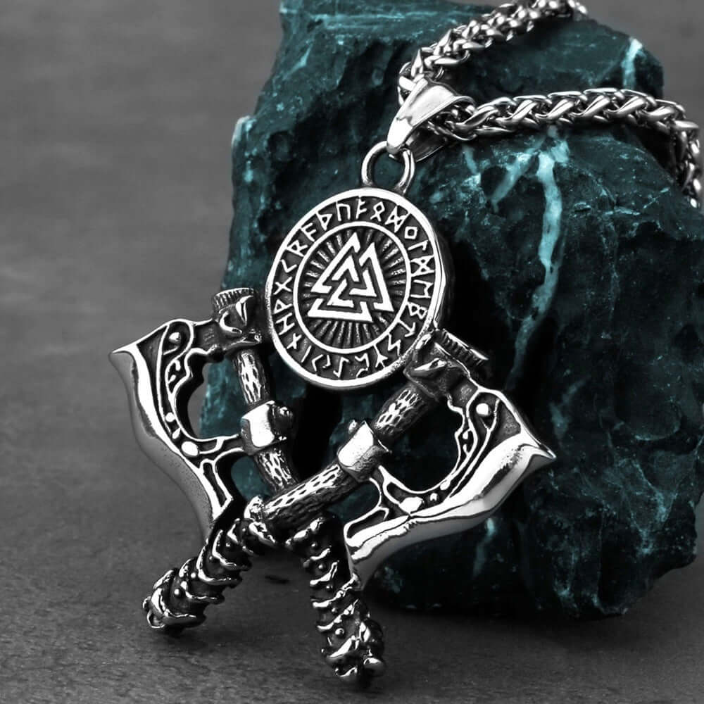 WARRIOR CROSSED AXE - 17mm Pure Titanium Steel Pendant with 28inch Twisted 4mm Chain for Men & Boys — SS Pendant/ Necklace for Men | THE MEN THING