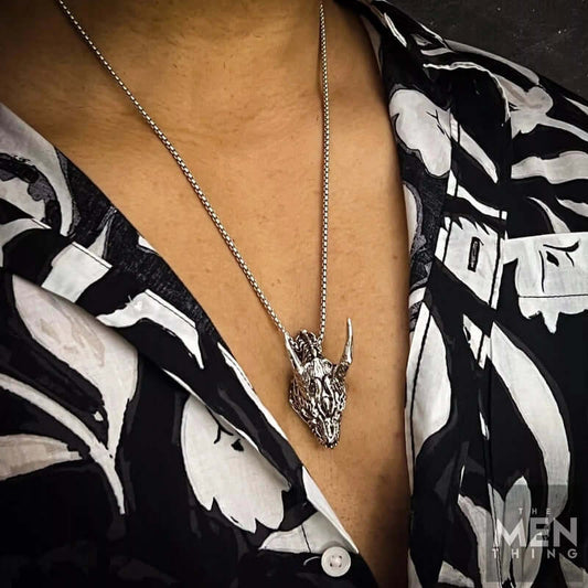 WARRIOR HORN - Alloy Pendant with Pure Stainless Steel 24inch Round Box Chain, American trending Style for Men & Boy - THE MEN THING