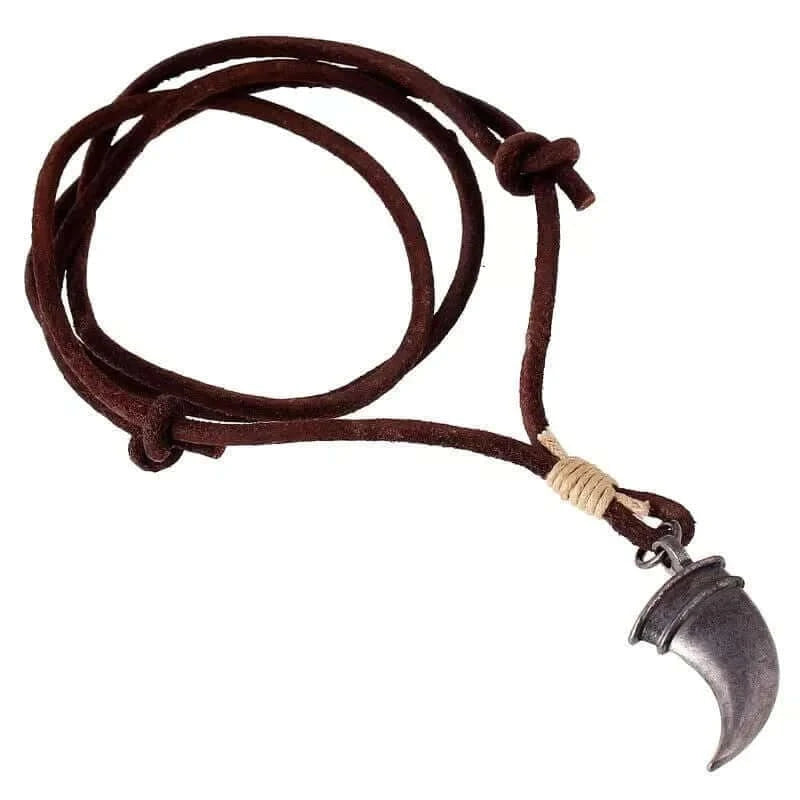 WARRIOR TOOTH BROWN - Vintage Alloy Claw Pendant with Adjustable Pure Leather Cord Necklace for Men & Boys — Leather Necklace for Men | THE MEN THING
