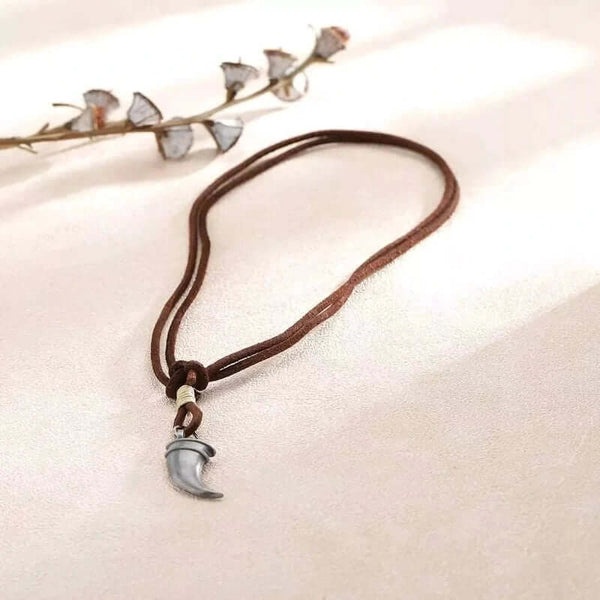 WARRIOR TOOTH BROWN - Vintage Alloy Claw Pendant with Adjustable Pure Leather Cord Necklace for Men & Boys