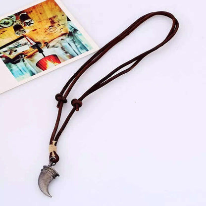 WARRIOR TOOTH BROWN - Vintage Alloy Claw Pendant with Adjustable Pure Leather Cord Necklace for Men & Boys — Leather Necklace for Men | THE MEN THING
