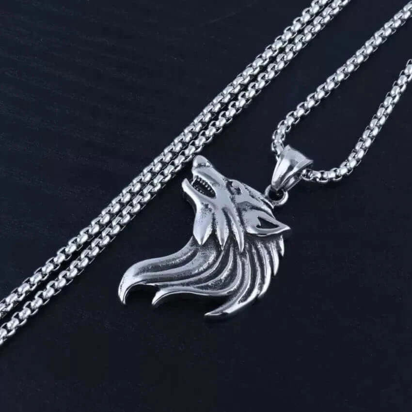 WATCHING WOLF - Alloy Pendant with Stainless Steel 24inch Round Box Chain, American trending Style for Men & Boy - THE MEN THING