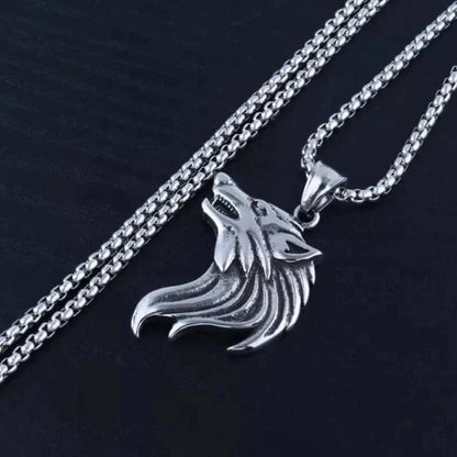 WATCHING WOLF - Alloy Pendant with Stainless Steel 24inch Round Box Chain, American trending Style for Men & Boy - THE MEN THING