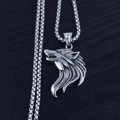 WATCHING WOLF - Alloy Pendant with Stainless Steel 24inch Round Box Chain, American trending Style for Men & Boy - THE MEN THING
