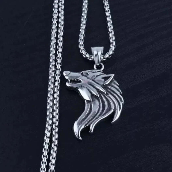 WATCHING WOLF - Alloy Pendant with Stainless Steel 24inch Round Box Chain, American trending Style for Men & Boy