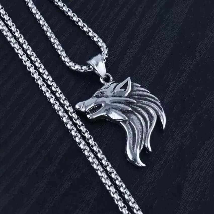 WATCHING WOLF - Alloy Pendant with Stainless Steel 24inch Round Box Chain, American trending Style for Men & Boy - THE MEN THING