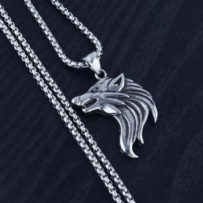 WATCHING WOLF - Alloy Pendant with Stainless Steel 24inch Round Box Chain, American trending Style for Men & Boy - THE MEN THING