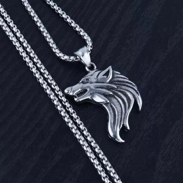 WATCHING WOLF - Alloy Pendant with Stainless Steel 24inch Round Box Chain, American trending Style for Men & Boy