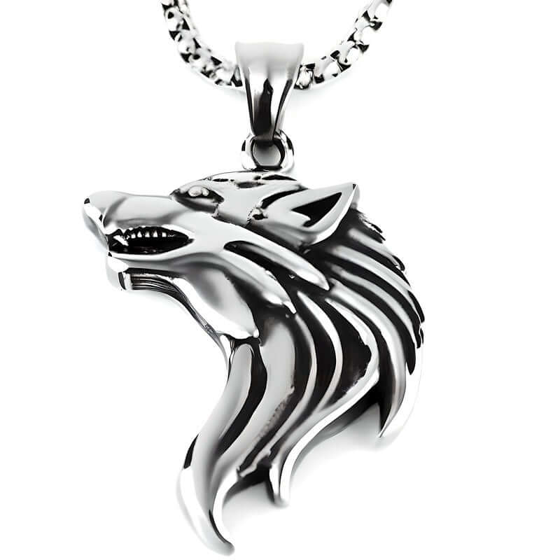WATCHING WOLF - Alloy Pendant with Stainless Steel 24inch Round Box Chain, American trending Style for Men & Boy - THE MEN THING