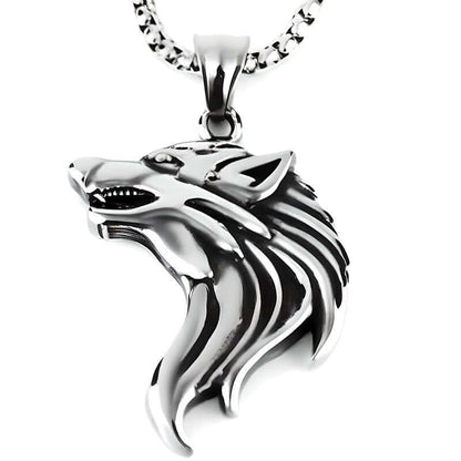 WATCHING WOLF - Alloy Pendant with Stainless Steel 24inch Round Box Chain, American trending Style for Men & Boy - THE MEN THING