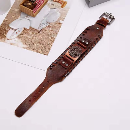 WAYFINDER VIKING BROWN - "38"mm Wide Genuine Leather Adjustable Cuff Bracelet with Stainless Steel Hook for Men & Boys — Leather Bracelet for Men | THE MEN THING