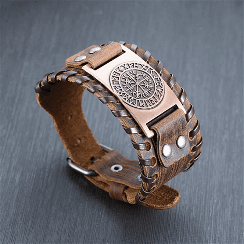 WAYFINDER VIKING BROWN - "38"mm Wide Genuine Leather Adjustable Cuff Bracelet with Stainless Steel Hook for Men & Boys — Leather Bracelet for Men | THE MEN THING