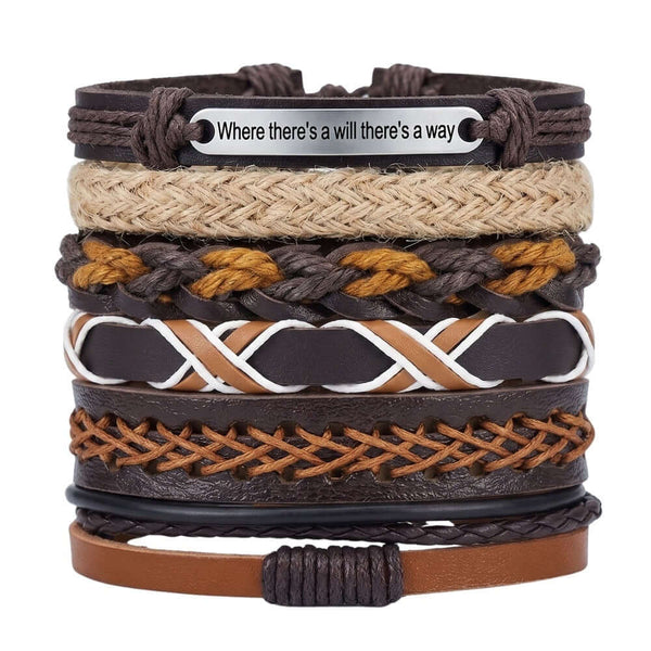 WAYMAKER STACK - 6 Pcs Genuine Leather Adjustable Bracelet for Men & Boys