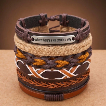 WAYMAKER STACK - 6 Pcs Genuine Leather Adjustable Bracelet for Men & Boys - THE MEN THING
