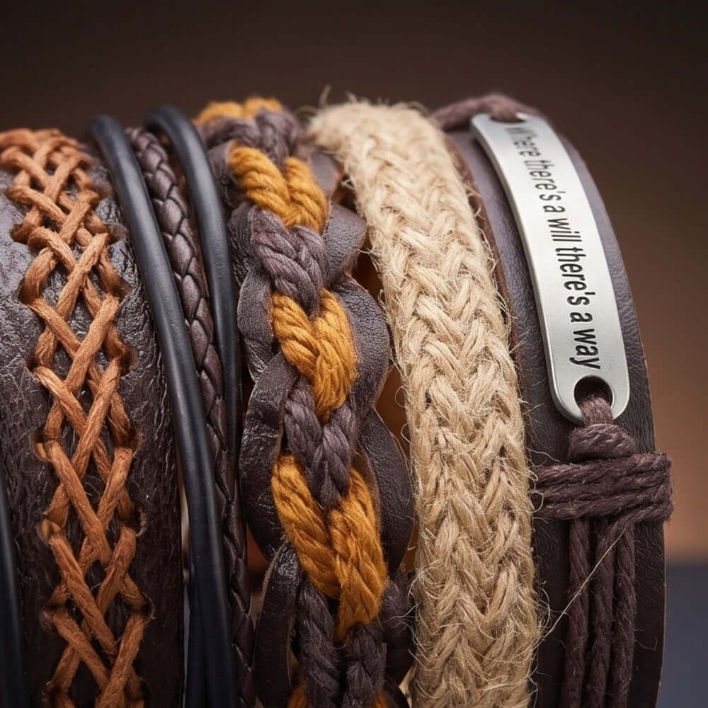 WAYMAKER STACK - 6 Pcs Genuine Leather Adjustable Bracelet for Men & Boys - THE MEN THING
