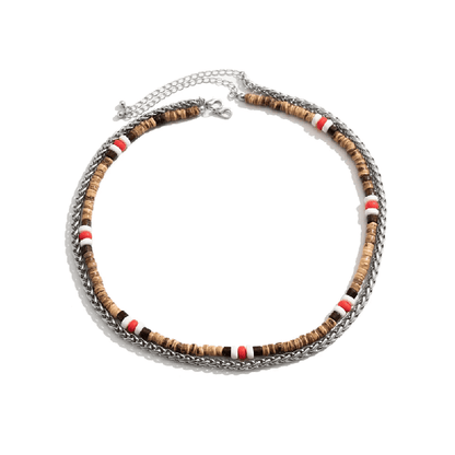 WENGE WOOD MULTI-LAYERED -  Natural Wood Beaded Necklace with Twisted Steel Link Chain for Mens & Boys (22 and 24 inch with adjustable cable chain) - THE MEN THING