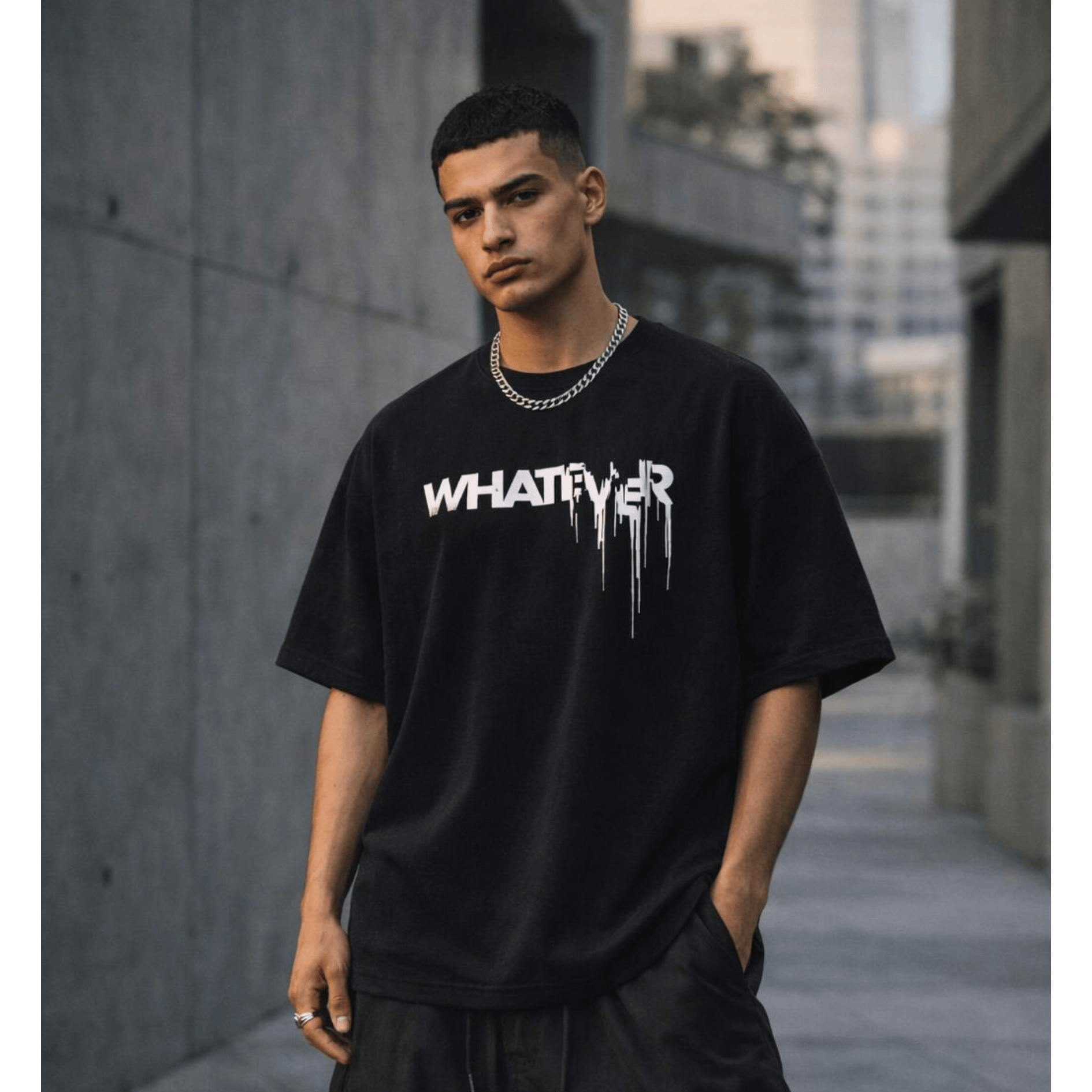 WHATEVER Oversized T-Shirt - Black - THE MEN THING