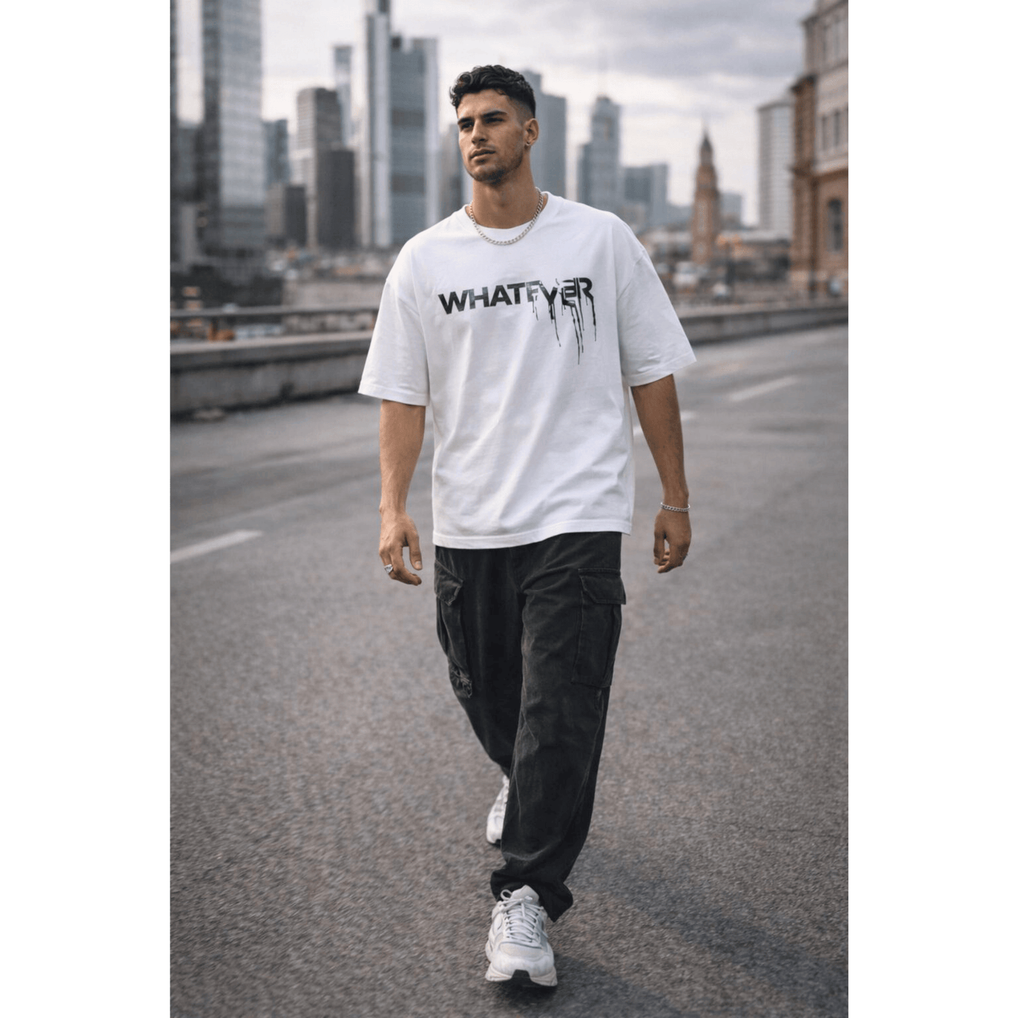WHATEVER Oversized T-Shirt - White - THE MEN THING