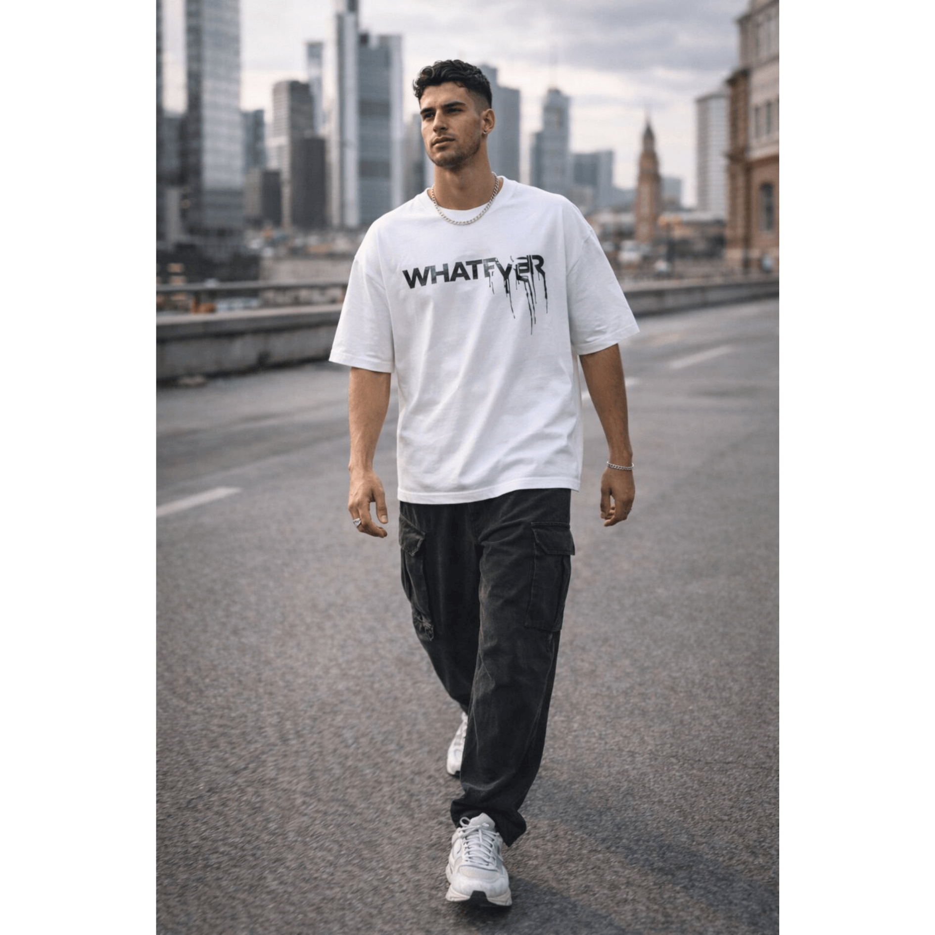 WHATEVER Oversized T-Shirt - White - THE MEN THING