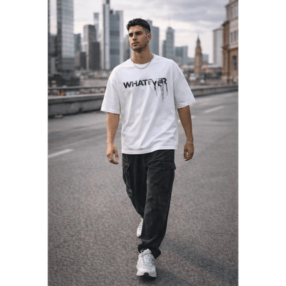 WHATEVER Oversized T-Shirt - White - THE MEN THING