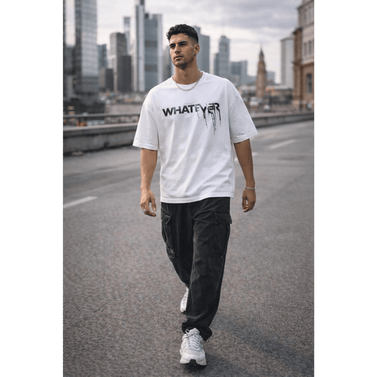 WHATEVER Oversized T-Shirt - White - THE MEN THING