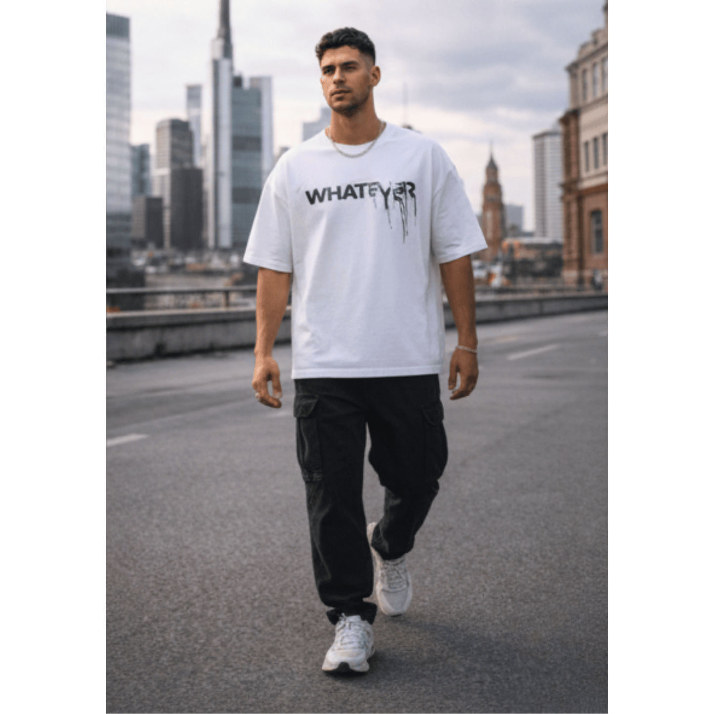 WHATEVER Oversized T-Shirt - White - THE MEN THING