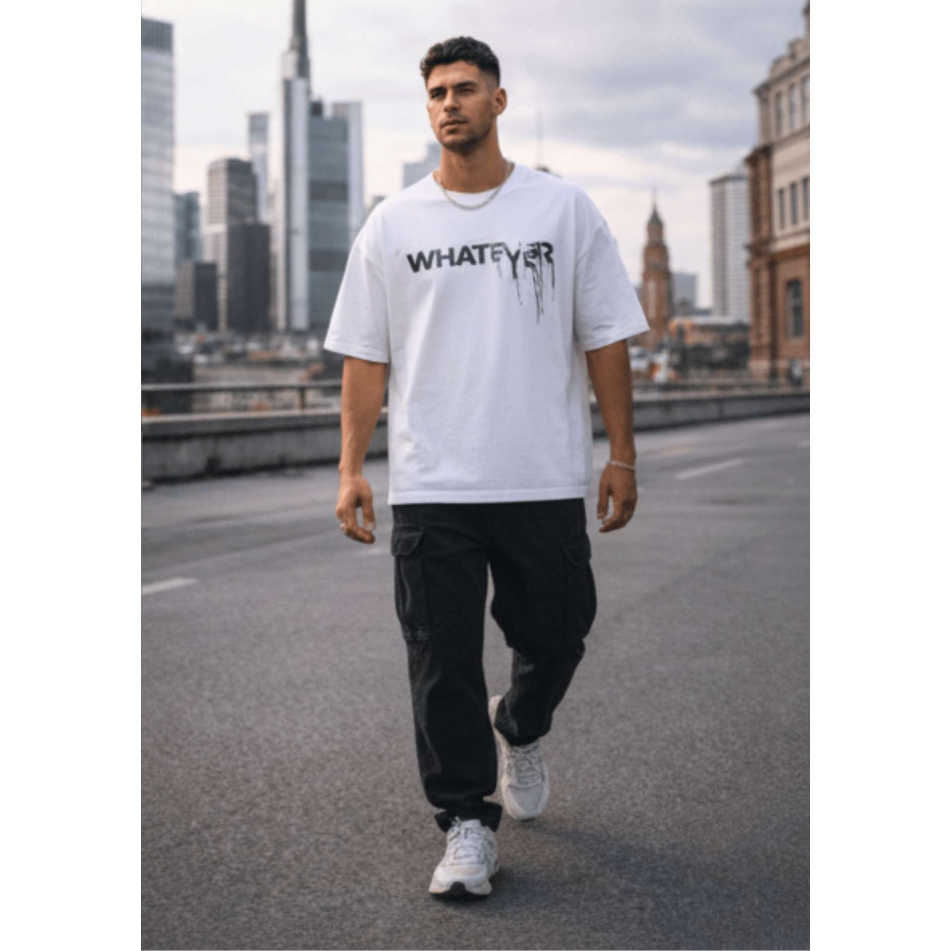 WHATEVER Oversized T-Shirt - White - THE MEN THING