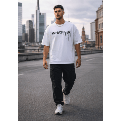 WHATEVER Oversized T-Shirt - White - THE MEN THING