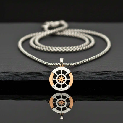 WHEEL OF VALOR - 20mm Titanium Steel Pendant with 20inch Round Box 3mm Chain for Men & Boys — SS Pendant/ Necklace for Men | THE MEN THING